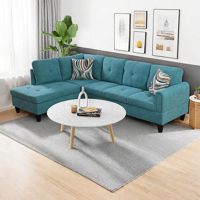 NicBex Sectional Couch 2 Pieces 66.5" L Sofa with Left Chaise Flannel L Shaped Cloud Couch for Living Room Furniture Sets with Cushion, Modular Sofa for Living Room & Small Apartment, Teal Blue