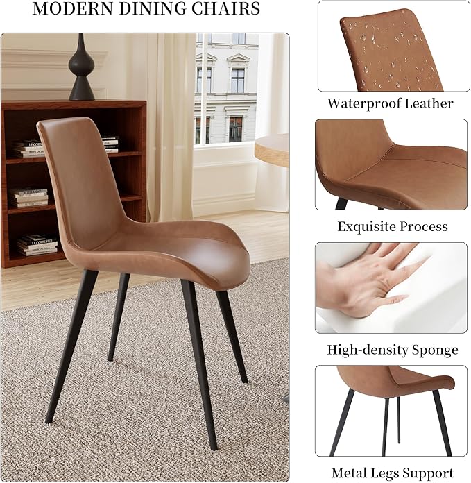 43.3 Inch Round Dining Table Set for 4, Modern Small Kitchen Coffee Set for Dining Room Kitchen Apartment (Walnut Table + 4 Brown Chairs)