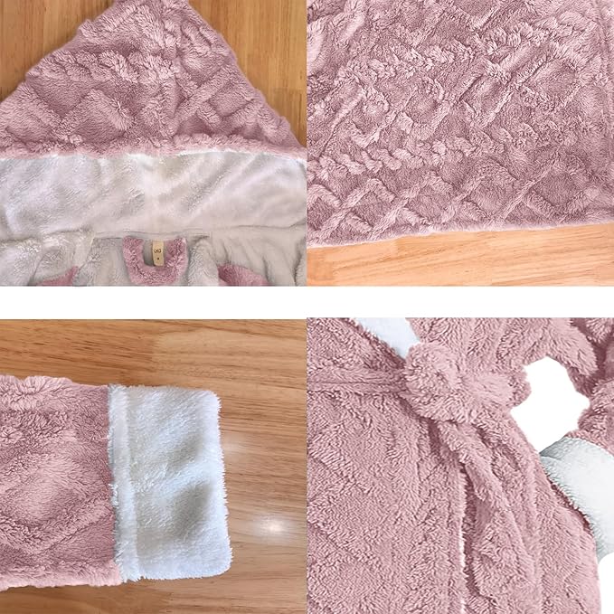 LKG women's robes long plush hooded ladies shower luxury christmas warm fuzzy robes house coat bathrobe for women full length