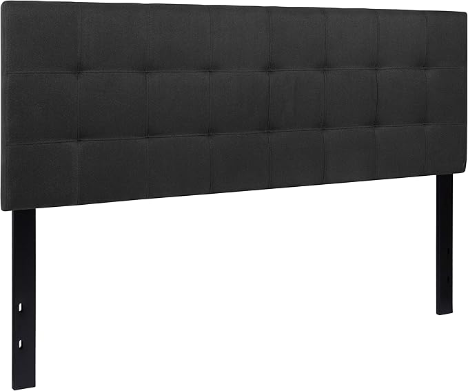 EMMA + OLIVER Quilted Tufted Upholstered Queen Size Headboard in Black Fabric