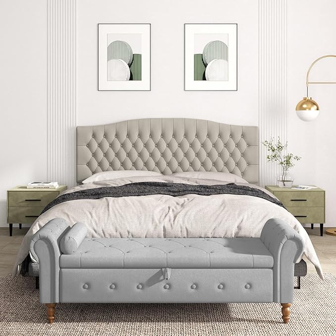 King Headboard Only, Upholstered Head Board for Adjustable Bed Velvet Tufted Cal King Size Wall Mounted Headboard with Solid Wood Legs Head Board, Taupe