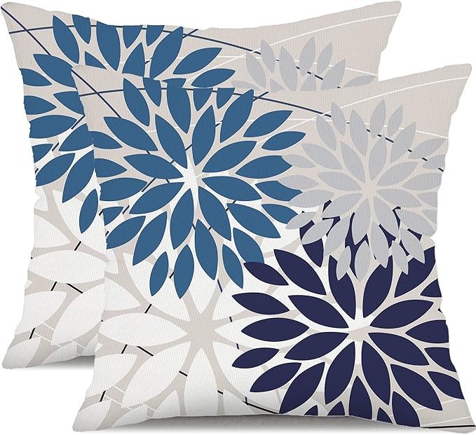 DFXSZ Outdoor Throw Pillow Covers 20x20 Inch Set of 2 Spring Summer Geometric Elegant Decorative Throw Pillows Blue Outdoor Waterproof Pillow Covers for Patio Funiture Garden Couch 158A20