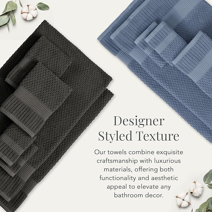 NY Loft 100% Cotton Hand Towel 6 Pack | Super Soft & Absorbent Quick-Dry Hand Towels 16" x 28" |Textured and Durable Cotton | Trinity Collection (6 Pack Hand Towel, Flint Stone)