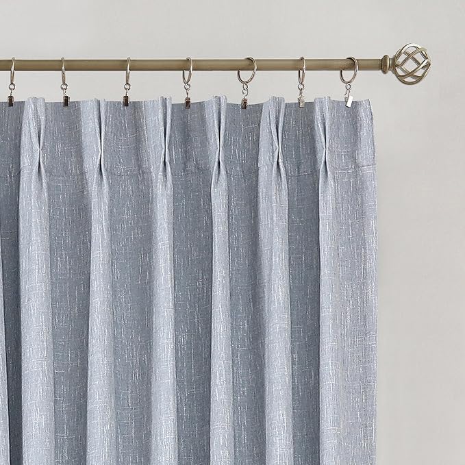 Vision Home Chambray Blue Pinch Pleated Full Blackout Curtains Room Darkening Window Curtains for Living Room Bedroom Thermal Insulated Pinch Pleat Blue Drapes with Hooks Back Tab 2 Panel 40" Wx108 L