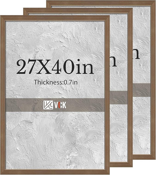 VCK 27x40 Brown Poster Frames 3 Pack, High-End Wood Wide Border Picture Frame,Multi-Directional Display Family Photos, Office Prints, Studio/Gallery/Home Artwork