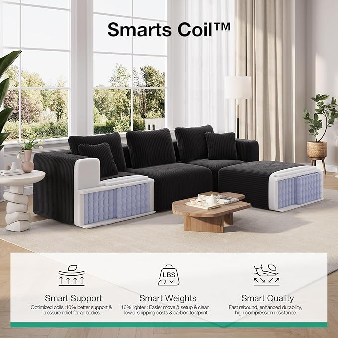 Novilla Modular Sectional Sofa, Modern Cloud Sectional Couch with Smarts Coil™ Support, Upholstered Boneless Couch for Living Room Apartments Bedroom, No Assembly Required (Right-arm Seat)