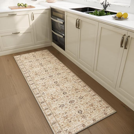 2'x6' Washable Runner Rug Utral Soft Lightweight Vintage Boho Distressed Non-Slip Backing,Low Pile Stain Resistant Farmhouse Rug for High-Traffic Hallway, Kitchen & Laundry