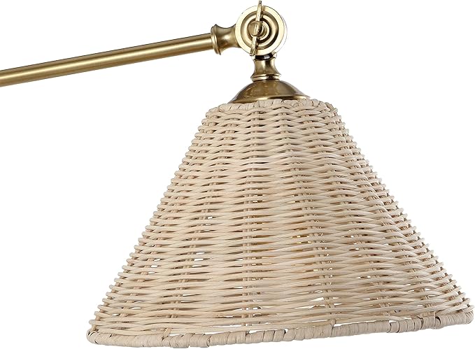 WINGBO Wall Sconce Rattan Wrapped Wall Lamp, Large Lampshade, Adjustable Swing Arm Wall Light Gold Vintage Bedside Light Fixture Wicker Handmade Shade Brass Reading Light Plug in or Hardwire (2 Pack)