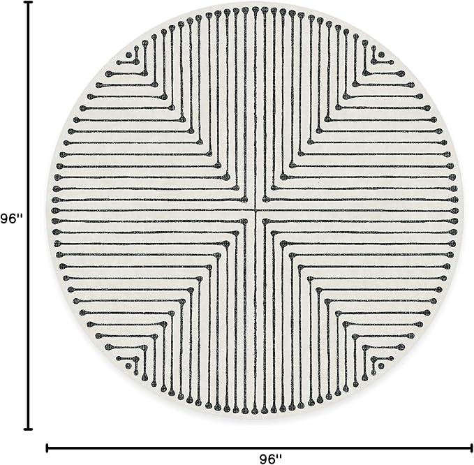 RUGGABLE x Jonathan Adler Machine Washable Area Rug – Inkdrop Black & Ivory 8 ft Round, Stain-Resistant, Non-Slip – Large Rugs for Living Room, Bedroom, Hallway, Entryway & Office–with Cushioned Pad