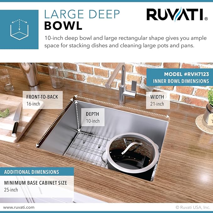 Ruvati 23-inch Undermount 16 Gauge Tight Radius Stainless Steel Kitchen Sink Single Bowl - RVH7123