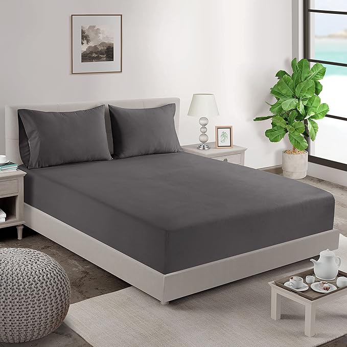 LANE LINEN Soft Pillow Covers King Size 100% Egyptian Cotton Set of 2 Cool & Smooth 1000 Thread Count Sateen Cases - Charcoal