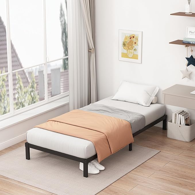 9 Inch Low Twin Bed Frames Heavy Duty Metal Platform, No Box Spring Needed, Easy Assembly Mattress Foundation, No Noise, Black