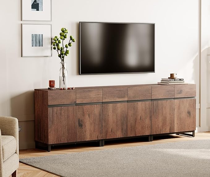 WAMPAT Modern TV Stand for TVs Up to 100 Inch, 3 in 1 Entertainment Center with Adjustable Shelves and Metal Base, Media Console for Living Room and Bedroom, Brown