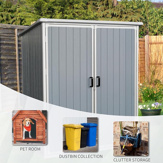 5x3 FT Resin Outdoor Storage Shed with Floor, Resin Cabinet with Lockable Doors, Waterproof Plastic Bike Tool Shed Easy to Install for Patio Furniture, Bikes, Grey