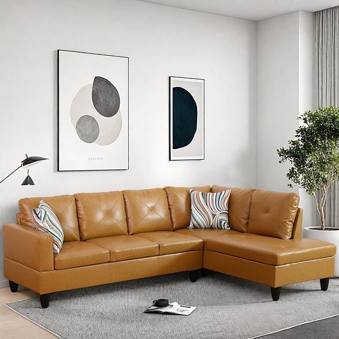 L Shaped Couch, Modular Sectional Sofa with Chaise, Modern Modular Sofas Furniture Sofa Couches for Living Room/Apartment/Office/Bedroom, Ginger