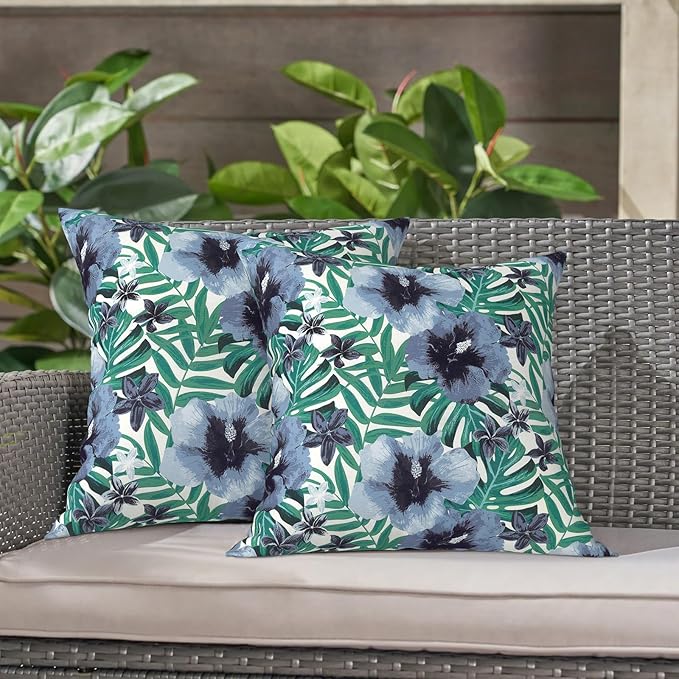 LVTXIII Outdoor Throw Pillow Covers 20 x 20 Inch, Covers ONLY Modern Cute Pattern Decorative Square Toss Pillow Case Pack of 2 for Home Patio Garden Sofa Bed Furniture, Blue Salmone Tropical