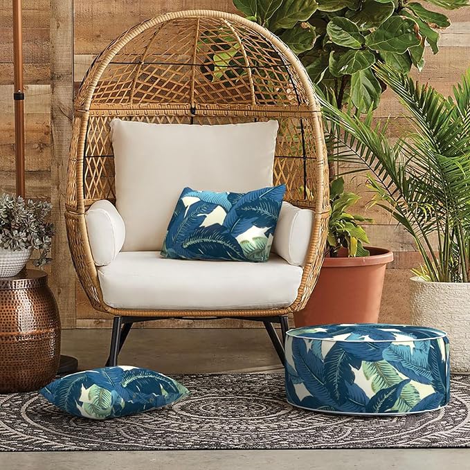 LVTXIII 12×20 Inch Outdoor Lumbar Pillows, Pack of 2 Water Repellent Lumbar Pillow with Inserts, Fluffy Decorative Garden Lumbar Cushions for Home Patio Coach Sofa Use, Swaying Palms Blue