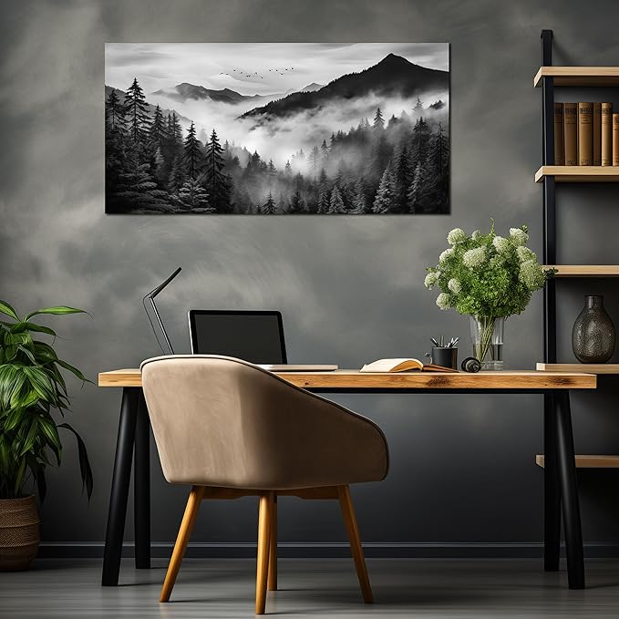 Canvas Wall Art for Living Room Bedroom Decor Wall Painting Large Artwork Modern Decorative Painting Black and White Landscape Picture Theme with Frame Ready to Hang Canvas Decor Size 20x40