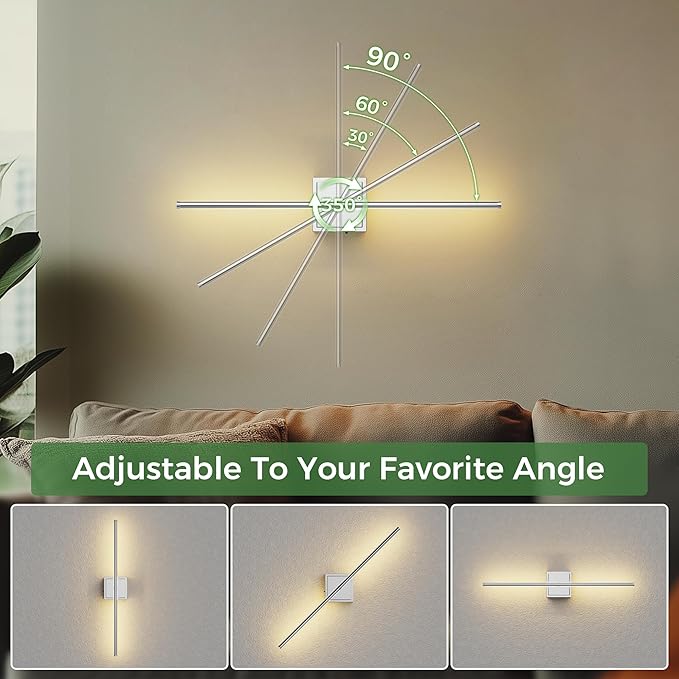 DORESshop Battery Operated Wall Sconces Set of Two with Remote Control, Rechargeable Wall Sconce, 350°Rotate Dimmable Wireless Wall Sconce for Living Room, Hallway, Bedroom, 28.1 Inch, Chrome(2 Pack)