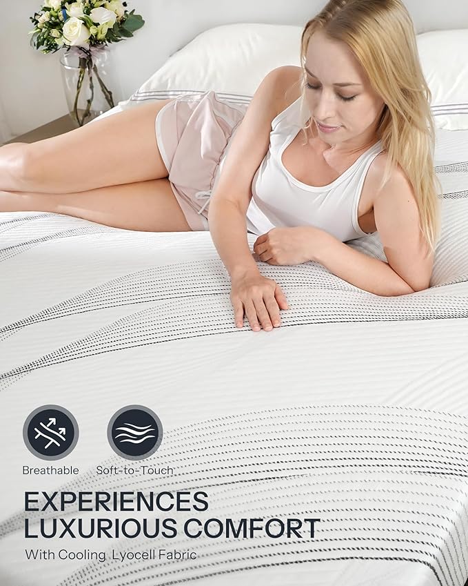 Life Balance Queen Hybrid Mattress 12 Inch, Made in USA, Medium, Copper Gel Memory Foam， Hypoallergenic & Odorless, Motion Isolation & Pressure Relief, Mattress in a Box