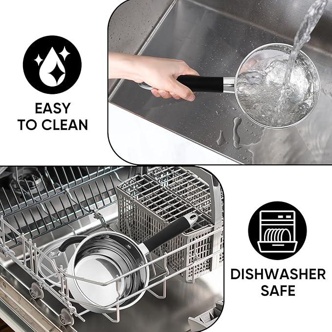 E-far 1 Quart Sauce Pan with Lid, Tri-Ply Base Stainless Steel Small Saucepan with Stay-Cool Handle, Non-toxic Kitchen Cooking Sauce Pot, Compatible with All Cooktops, Dishwasher Safe