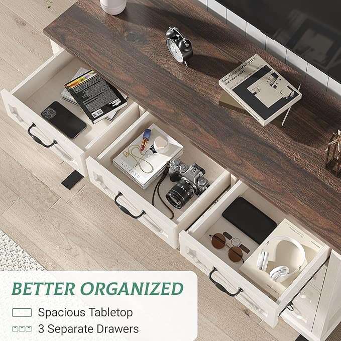 Maupvit 9 Drawer Dresser, 47" Wide Chest of Drawers for Bedroom, Farmhouse Dresser TV Stand with Large Drawers & Metal Handle, Wood Dressers for Living Room, Hallway, Entryway, Antique White