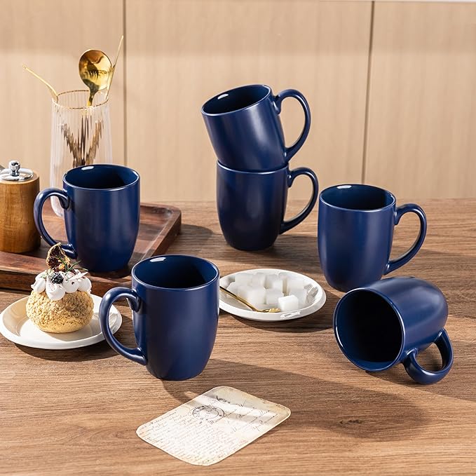 AmorArc 12 OZ Coffee Mugs, Matte Blue Coffee Cups with Large Handle for Man, Woman, Ceramic Coffee Mugs Set of 12 for Latte/Cappuccino/Cocoa/Milk, Dishwasher & Microwave Safe