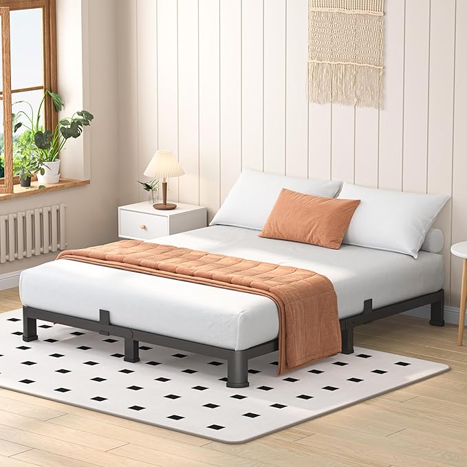 4 Inch Full Heavy Duty 3500 lbs Bed Frame with Round-Corner Legs & Anti-Squeak Design – Quick Assembly Metal Platform, No Box Spring Needed
