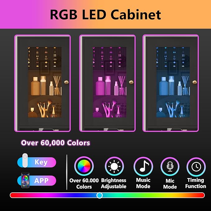 Makeup Vanity Desk with Mirror and Lights, Black Vanity with Glass Top, Jewelry Storage, Power Outlets, 3 Drawers & 2 Cabinets, Adjustable LED Lighting, Dressing Table for Women & Girls Bedroom