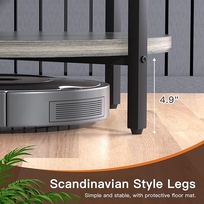 Coffee Table, 2 Tier Coffee Tables for Living Room, Round Coffee Table with Storage, Floor Table for Bedroom, Home Office, Grey (27.6" D x 17.7" H)