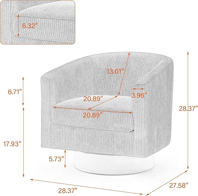 UIXE Swivel Accent Chairs Set of 2, Corduroy Barrel Club Chair Upholstered Armchair for Living Room, Round Arm Chair Bedroom Single Sofa Reading Seat - Camel
