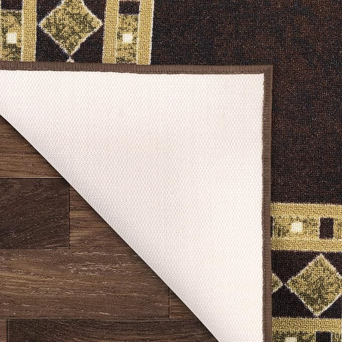 Antep Rugs Alfombras Modern Bordered 5x7 Non-Skid (Non-Slip) Low Profile Pile Rubber Backing Indoor Area Rugs (Brown Beige, 5' x 7')