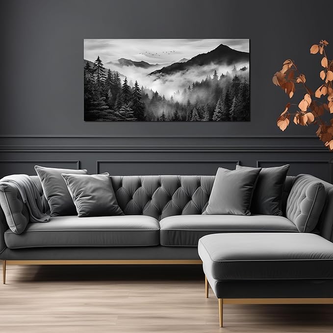 Canvas Wall Art for Living Room Bedroom Decor Wall Painting Large Artwork Modern Decorative Painting Black and White Landscape Picture Theme with Frame Ready to Hang Canvas Decor Size 20x40