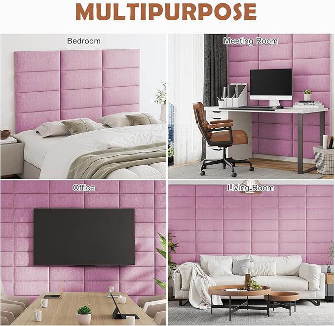 IFNOW Upholstered Wall Mounted Headboard, 3D Soundproof Wall Panels Peel and Stick for Queen Size, Reusable and Removable Tufted Bed Headboard in Light Pink (9 Panels, 10" x 24")