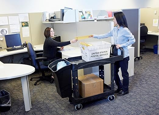 Rubbermaid Commercial Products 2-Shelf Utility/Service Cart, Medium, Black, Lipped Shelves, Ergonomic Handle, 500 Lbs Capacity, forfor Warehouse/Garage/Cleaning/Manufacturing