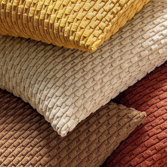 MIULEE Fall Rust Throw Pillow Covers Soft Corduroy Decorative Set of 2 Boho Striped Pillow Covers Pillowcases Farmhouse Home Decor for Couch Bed Sofa Living Room 18x18 Inch