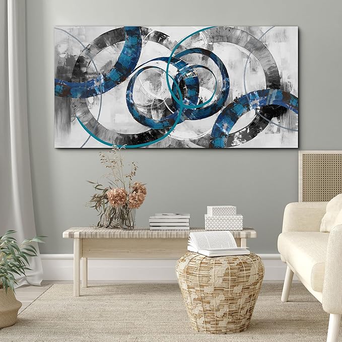 XLSJERST Blue Abstract Canvas Wall Art - Modern Art Wall Decor Wall Pictures for Living Room Bedroom Office Gray and White Paintings Artwork for Wall Size 29x58 Inches