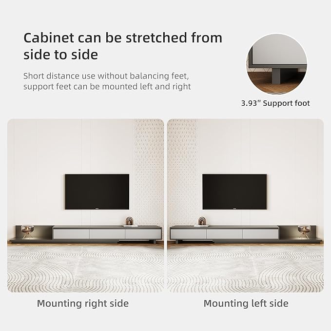 Mid-Century Modern Expandable TV Stand with 3 Drawers – Adjustable Entertainment Center for Living Room & Bedroom (79" to 130"), Stylish Gray Media Console