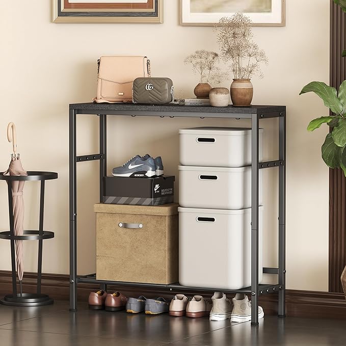 Homeiju Entryway Table 31.5" Width, 2-Tier Console Table with Adjustable Shelves, Industrial Sofa Table with Storage, Foyer Tables for Entryway, Hallway, Kitchen, Living Room and Bedroom, Black