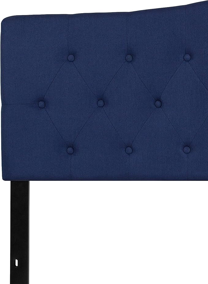 EMMA + OLIVER Tufted Upholstered King Size Headboard in Navy Fabric