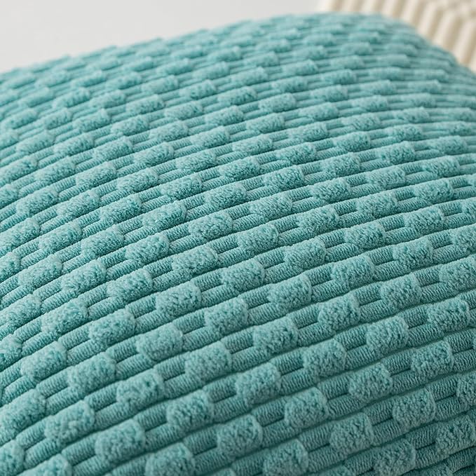 Kevin Textile Throw Pillow Covers Soft Corduroy Decorative Set of 2 Boho Striped Pillow Covers Pillowcases Farmhouse Home Decor for Couch Bed Sofa Living Room 16x16 Inch Aqua Green
