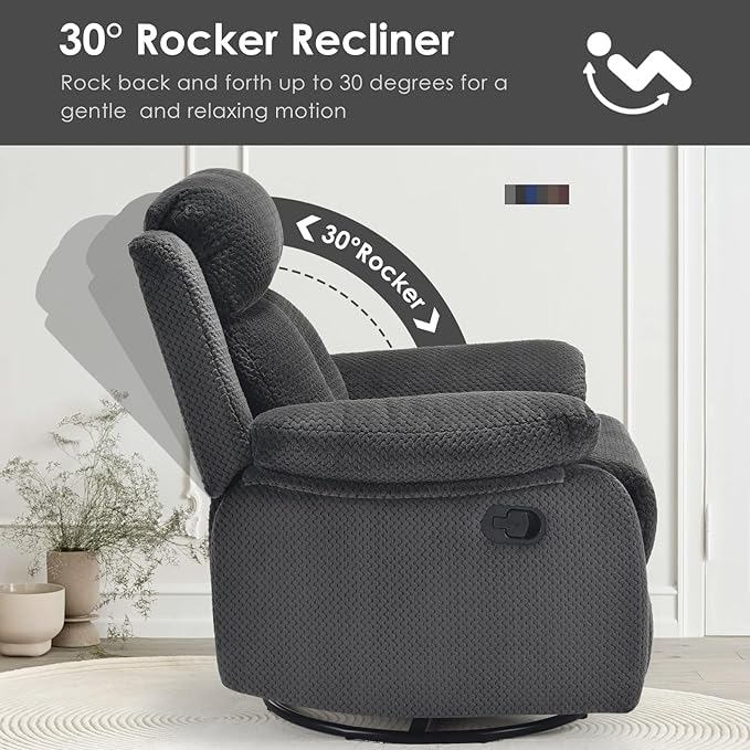 Small Rocker Swivel Recliner Chair for Adults Women for Small Spaces, Bedroom, Living Room