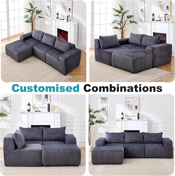 Sectional Couches for Living Room 125" L Shaped Cloud Couch Modern Modular Sectional Sofa Bad, Boneless Couch Oversized with Deep Seat, No Assembly Required, Dark Gray