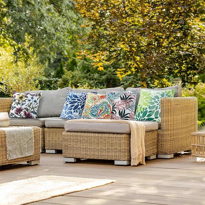 Outdoor Pillows, Pack of 2 Waterproof Decorative Throw Pillows with Inserts, 18”x18” Square Pillows for Couch, Sofa and Patio Furniture