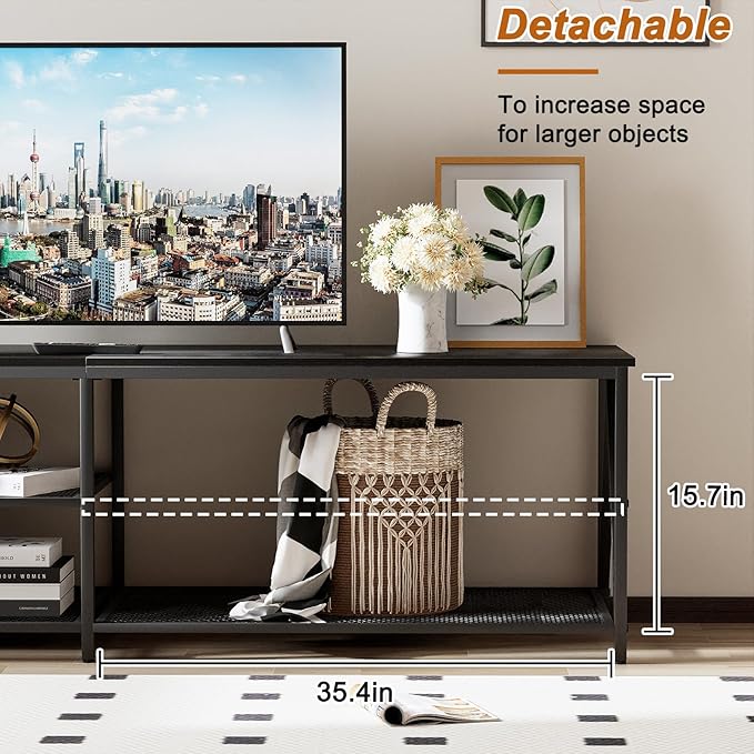 TV Stand for TVs up to 75 Inch, 70" Long Industrial TV Console Table with 3-Tier Storage Shelves, Entertainment Center for Living Room, Bedroom (Black)