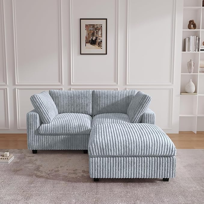 JACH 78.74" Love Seat Sectional Couches, Convertable Modular Sofa with Chaise Ottoman, Modern Deep Seat Couch, Sofa Covers Washable, Minimalist Plush Sofas for Living Room, Apartment, Light Grey