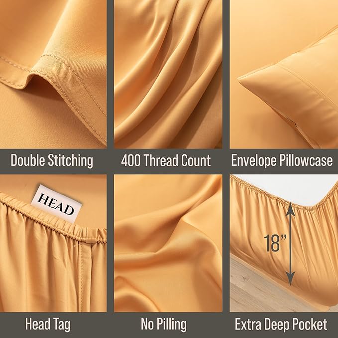 Bella Coterie Luxury Bamboo Viscose Cal King Size Sheet Set | 100% Organically Grown | Ultra Soft | Cooling for Hot Sleepers | 18" Deep Pocket [Marigold]