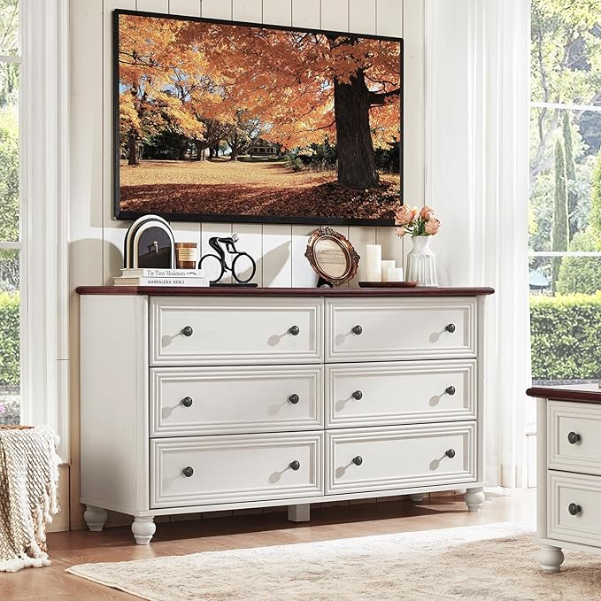 Farmhouse Dressers & Night Stand Set of 3, Wood 54'' Wide Dresser & 18'' Chest of Drawers, Roman Column 3 Drawers Nightstand Set of 2, Bedroom Furniture Dresser Suites for Living Room, Hallway Home