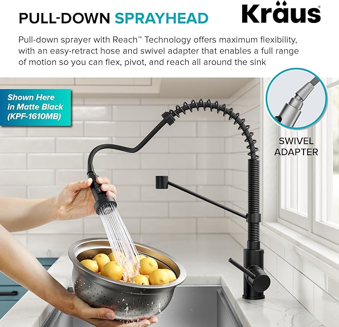 Kraus KPF-1610SS Bolden 18-Inch Commercial Kitchen Faucet with Dual Function Pull-Down Sprayhead in All-Brite Finish, Stainless Steel