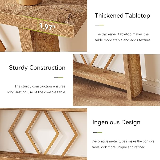 LITTLE TREE 70.9-Inch Console Table, Long Sofa Table Behind Couch, Farmhouse Console with Shelf for Entryway, Living Room, Hallway